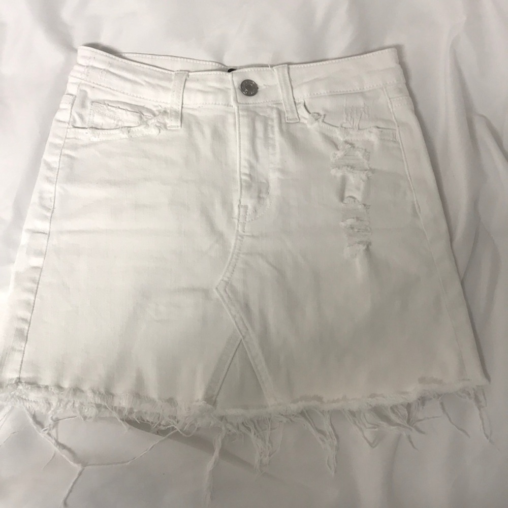 High waisted white jean skirt